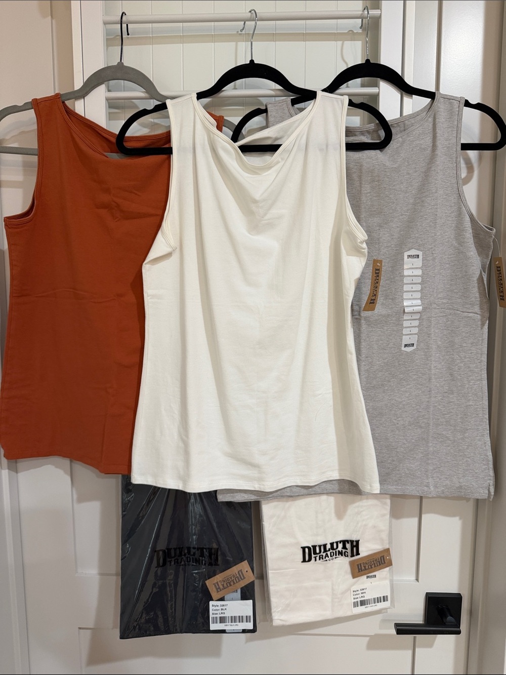 Duluth Trading Co Women's Sleeveless Cowl Neck Tank — White, Rust, Gray. BUNDLE